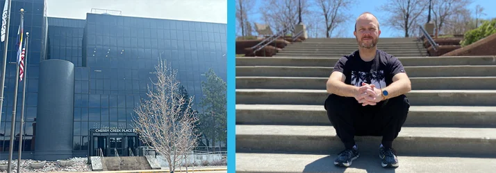 Chiropractor Aurora CO Josh Snellenberger Sitting On Steps and Building Mission